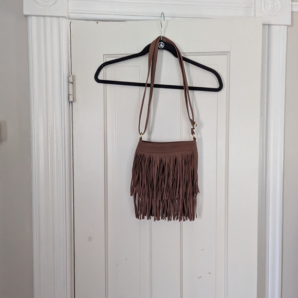 Handbags - Fringe Tan Shoulder/Cross Body Bag